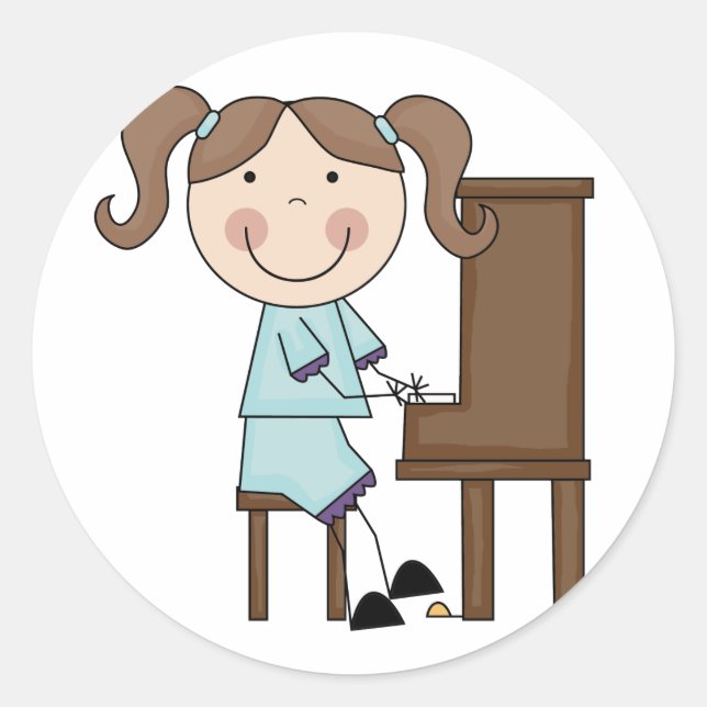 Stick Girl Playing Piano Classic Round Sticker (Front)