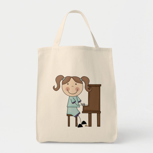 Stick Girl Playing Piano Tote Bag (Front)