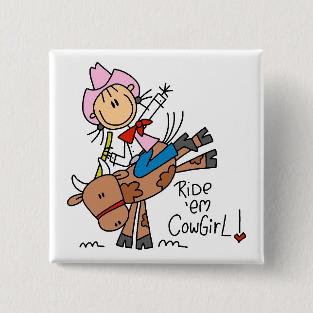 Stick Girl Ride Em Cowgirl Tshirts and Gifts 15 Cm Square Badge (Front)