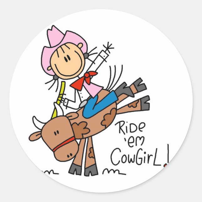 Stick Girl Ride Em Cowgirl Tshirts and Gifts Classic Round Sticker (Front)