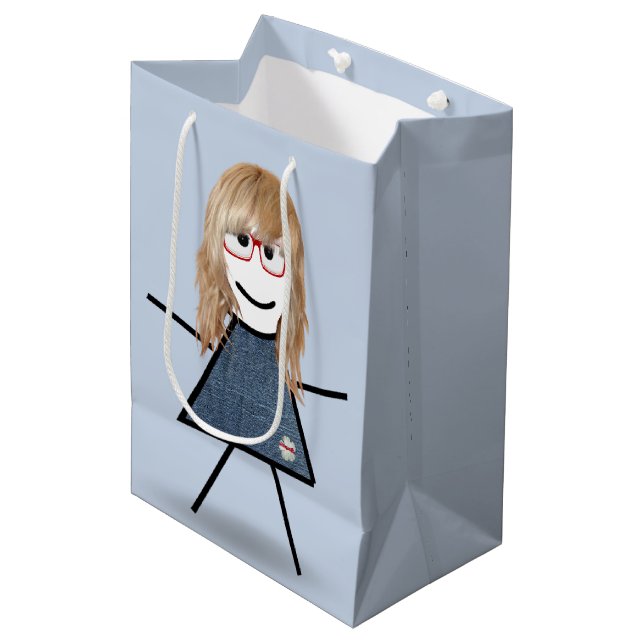 Stick Girl with Blonde Hair  Medium Gift Bag (Front Angled)