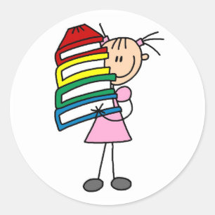 Stick Girl With Books Classic Round Sticker