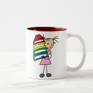Stick Girl with Books Two-Tone Coffee Mug