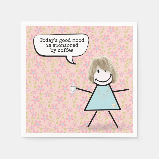 Stick Girl With Coffee Mug  Napkin (Front)