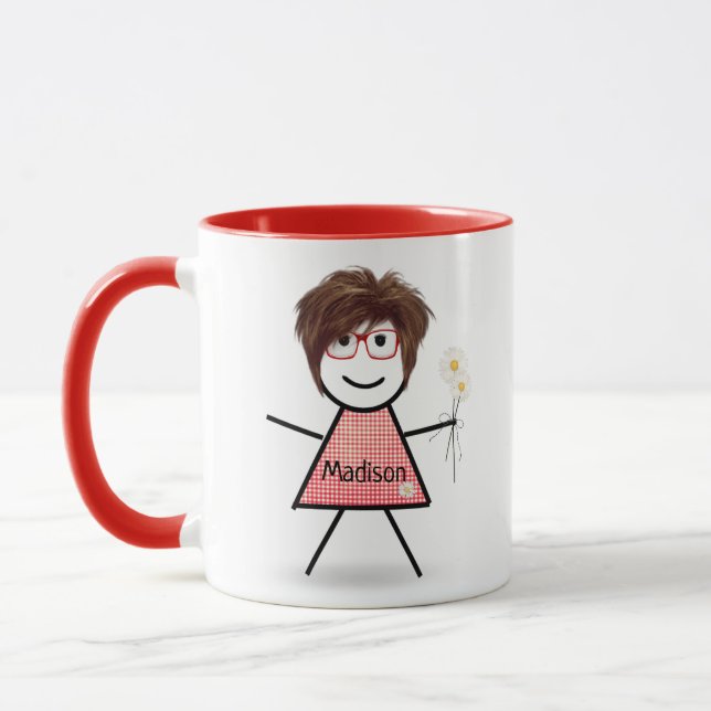 Stick Girl with Daisies and Inspirational Quote Mug (Left)