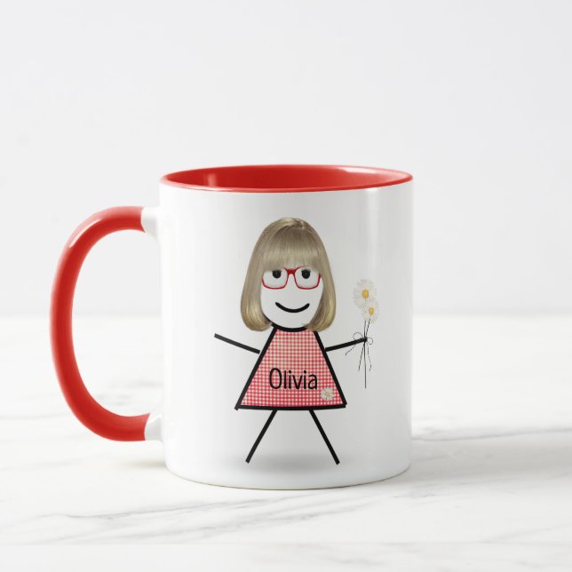 Stick Girl with Daisies and Inspirational Quote Mug (Left)