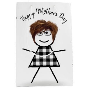 Stick Girl with Hair for Mother's Day Medium Gift Bag