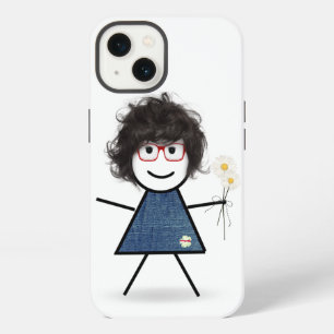 Stick Girl With Red Glasses and Daisies iPhone 13 Case