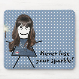 Stick Girl with Sparkler on Polka Dots Mouse Pad