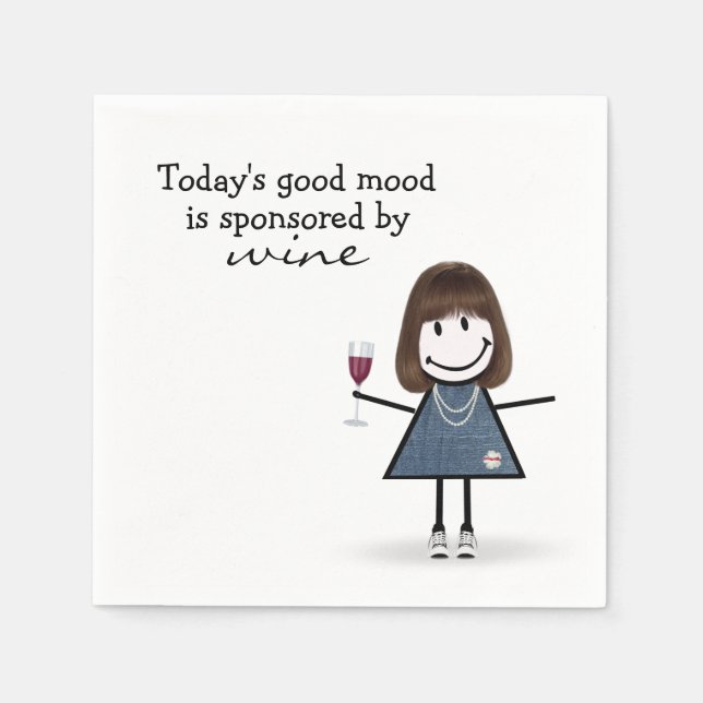 Stick Girl With Wine and Sneakers Napkin (Front)
