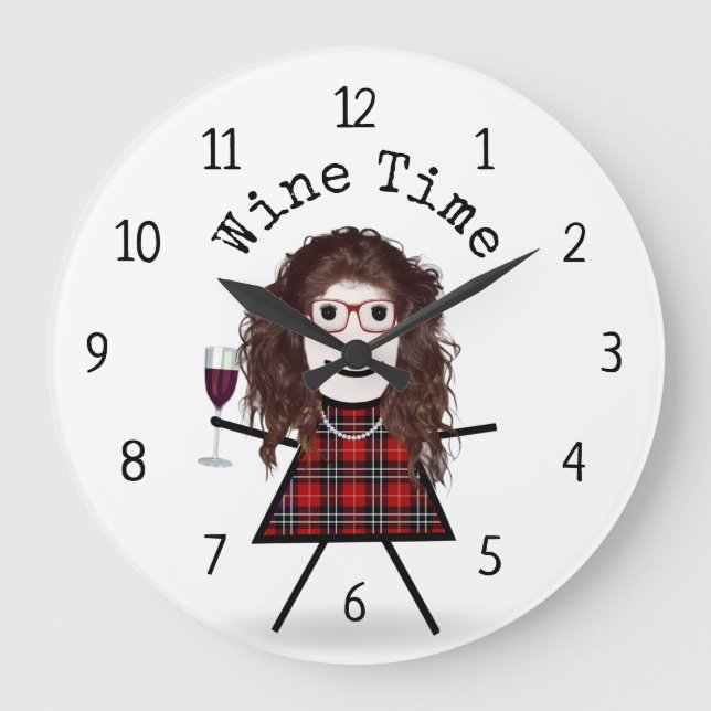 Stick Girl With Wine Glass Large Clock (Front)