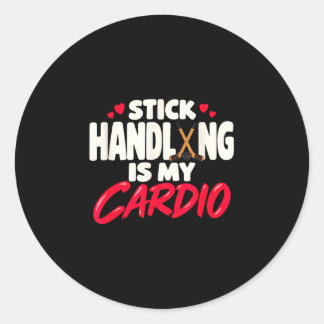 Stick handling is cardio hockey players ice hockey classic round sticker