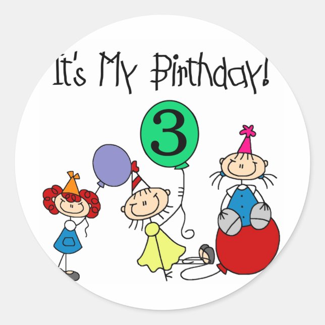 Stick Kids Party 3rd Birthday Tshirts and gifts Classic Round Sticker (Front)