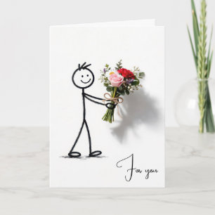 Stick Man With Flower Bouquet Card