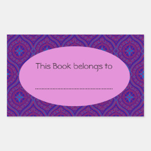 Stick-on Bookplates: Purple and Blue Ogee Pattern Rectangular Sticker