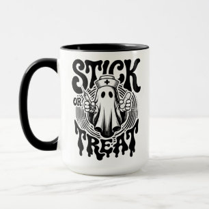 Stick Or Treat Ghost Nurse Funny Halloween RN CNA Mug