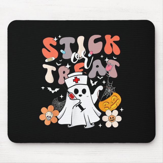 Stick Or Treat Halloween Ghost Nurse Crna Emergenc Mouse Pad (Front)