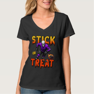 Stick or Treat Halloween Hockey Skeleton Player Sp T-Shirt