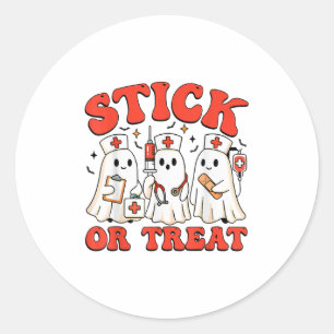 Stick Or Treat Nurse Funny Halloween Costume Ghost Classic Round Sticker