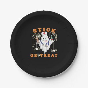 Stick or Treat Nurse Spooky Nurse Costume Funny Ha Paper Plate