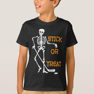 Stick Or Treat Skeleton Ice Hockey Halloween Spook T-Shirt