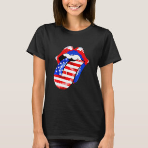 Stick Out Tongue American Flag Patriotic 4th Of Ju T-Shirt