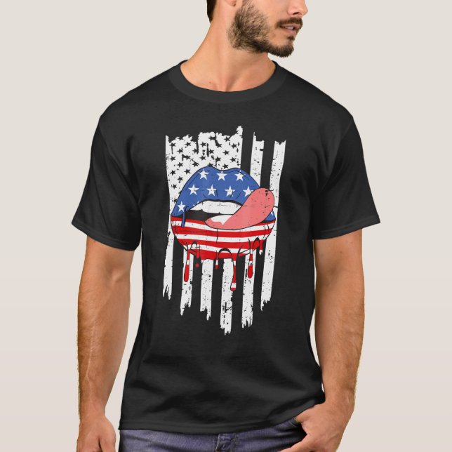 Stick Out Tongue American Flag Patriotic 4th Of Ju T-Shirt (Front)
