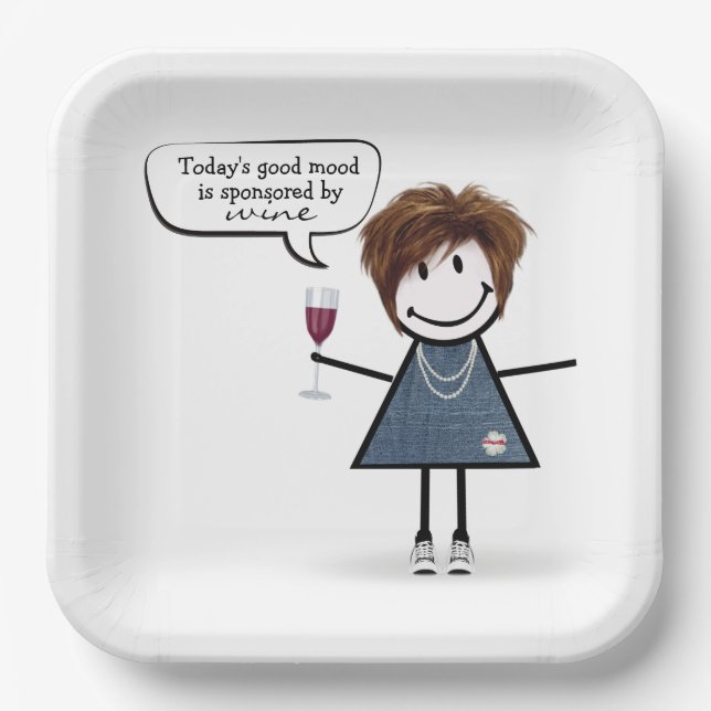Stick Party Girl in Sneakers with Wine Paper Plate (Front)
