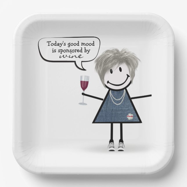 Stick Party Girl in Sneakers with Wine Paper Plate (Front)