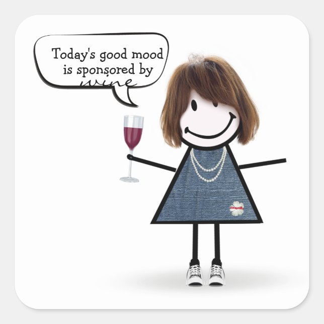 Stick Party Girl in Sneakers with Wine  Square Sti Sticker (Front)