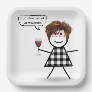 Stick Party Girl with Red Wine  Paper Plate