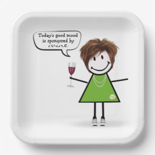 Stick Party Girl with Red Wine Paper Plate