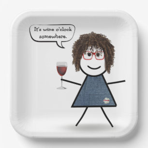 Stick Party Girl with Red Wine Paper Plate
