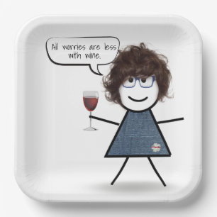 Stick Party Girl with Wine Quote  Paper Plate