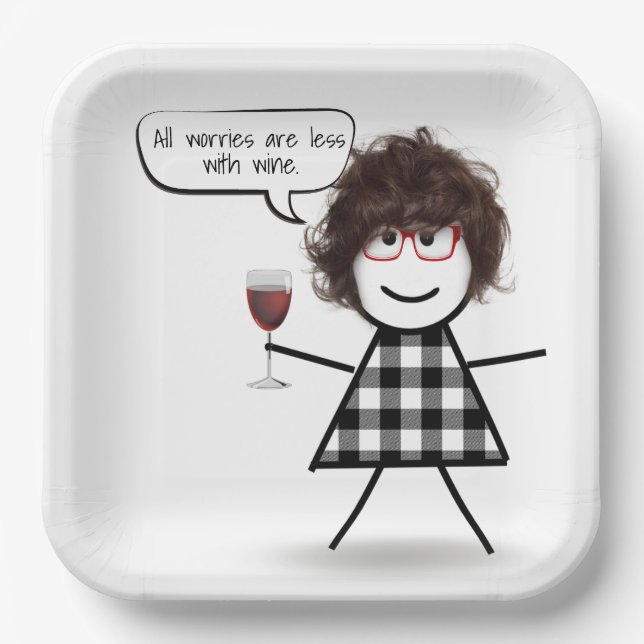 Stick Party Girl with Wine Quote Paper Plate (Front)