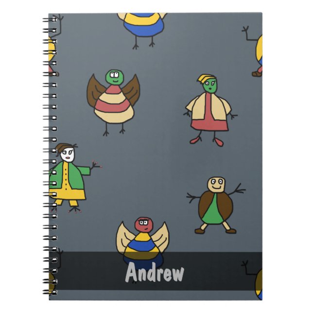 Stick People Children Pattern Boy any Name Spiral Notebook (Front)