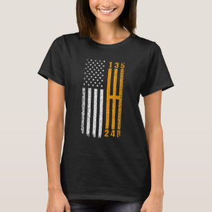 Stick Shift American Flag Muscle Car 6 Gears Mecha T-Shirt