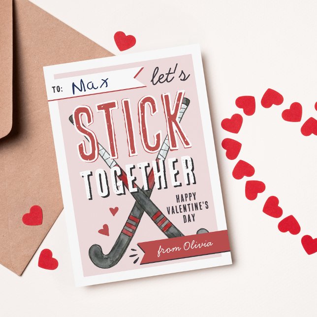 Stick Together Field Hockey Kids Valentine Card (Creator Uploaded)