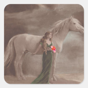 Sticker Antique Night Dream moonlight Horse Woman