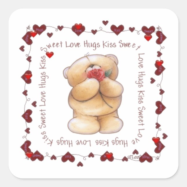 Sticker/Bear and Hearts Square Sticker (Front)