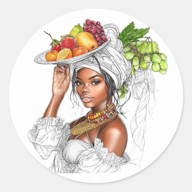Sticker. Beautiful girl with fruits Classic Round Sticker (Front)