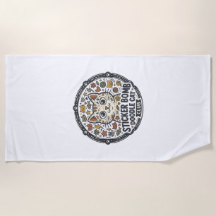 Sticker Bomb Doodle Cat POD Vector Art - Sticker B Beach Towel