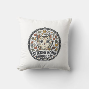 Sticker Bomb Doodle Cat POD Vector Art - Sticker B Cushion