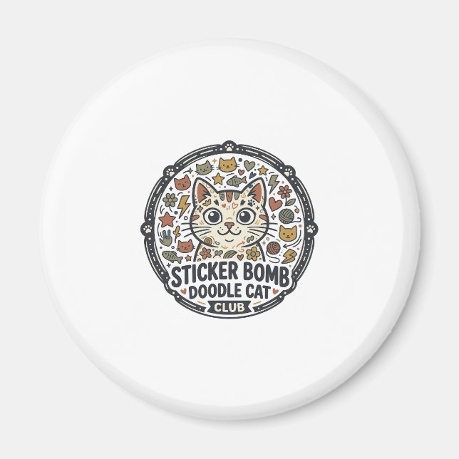 Sticker Bomb Doodle Cat POD Vector Art - Sticker B Magnet (Front)