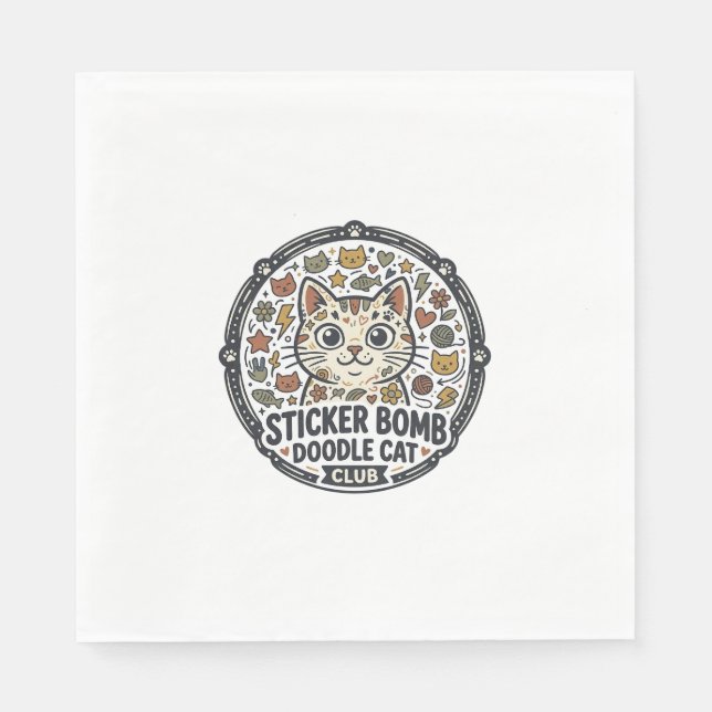 Sticker Bomb Doodle Cat POD Vector Art - Sticker B Napkin (Front)