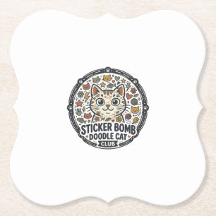 Sticker Bomb Doodle Cat POD Vector Art - Sticker B Paper Coaster