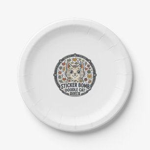 Sticker Bomb Doodle Cat POD Vector Art - Sticker B Paper Plate