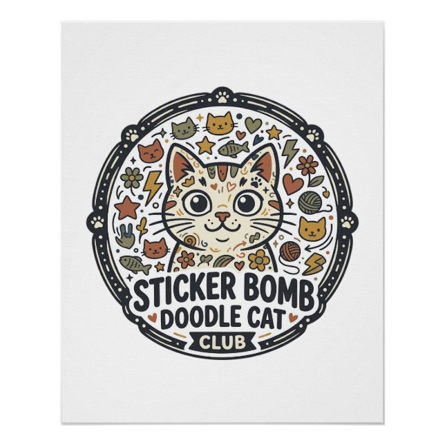 Sticker Bomb Doodle Cat POD Vector Art - Sticker B Poster (Front)