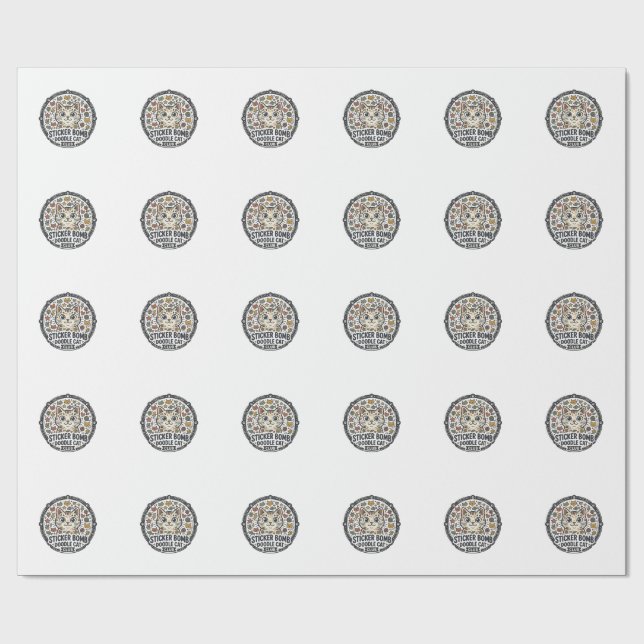 Sticker Bomb Doodle Cat POD Vector Art - Sticker B Wrapping Paper (Flat)