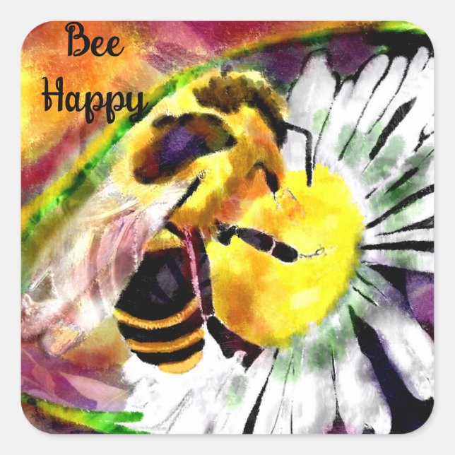 Sticker - Bumble Bee Happy Abstract Art Floral (Front)